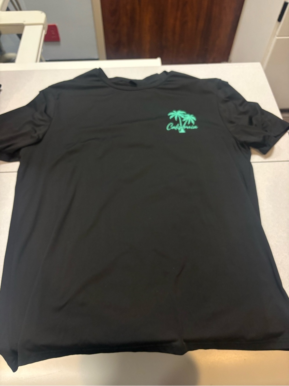 SHEIN Black Short-Sleeve Tee with Mint Palm Graphic